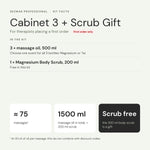 Cabinet 3 + Scrub Gift kit facts: contents, oil volume, number of massages and the free scrub